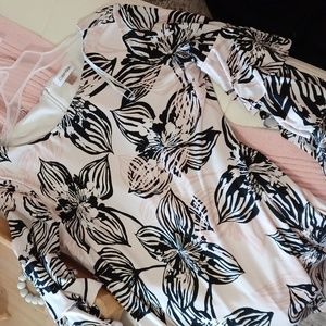 Calvin Klein dress, size 12, large, pink, black accents on white, ruffled sleeve